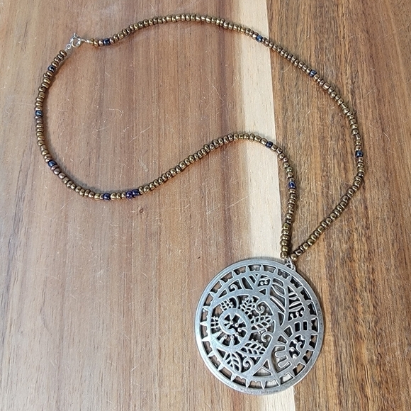 Beaded Necklace with Metal Pendant - Picture 12 of 17